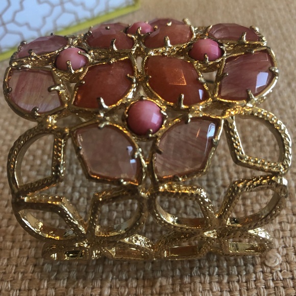 NOT FOR SALE. Almost vintage gold, pink and peach stone/glass cuff. - Picture 6 of 7